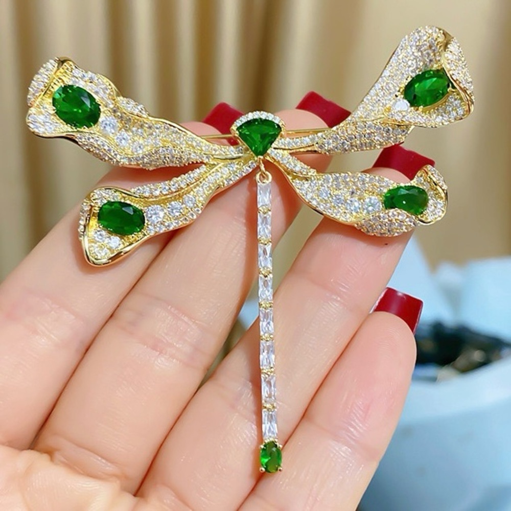 Dragonfly Brooch Large Zircon Dragonfly Brooch 18K Gold Plated